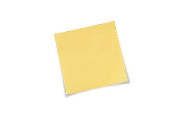 Top view of yellow sticky note paper or post-it on white background