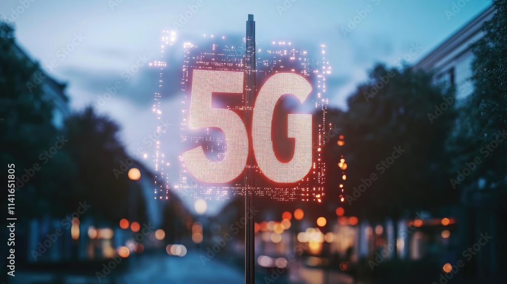 Poster a digital network view of a european city with 5g mobile telecommunication signals providing fast da