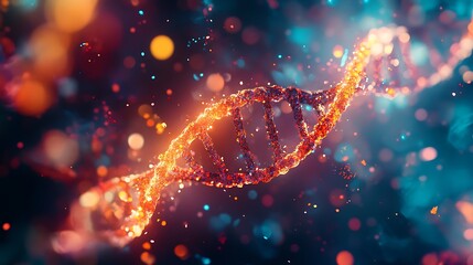 High technology DNA structure with glowing colors and lights, biology and technology concept
