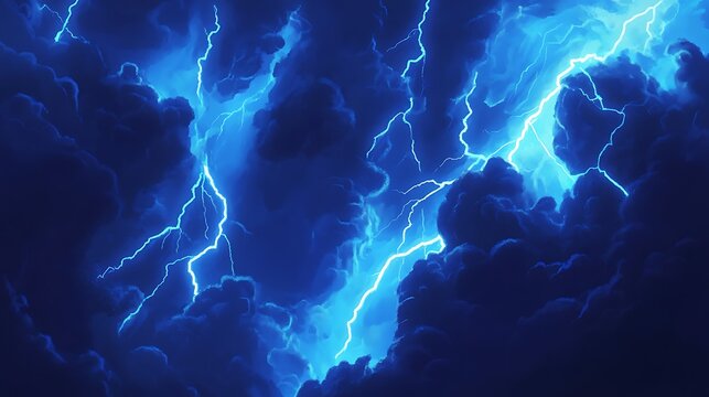 Blue and white thunderstrike abstract background illustration background, glowing lights wallpaper design