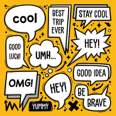 Speech Text Bubbles Hand Drawn Coloring Vector