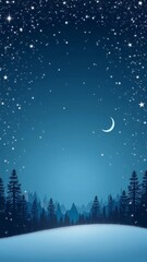 Naklejka premium A deep blue gradient resembling a winter night sky with twinkling stars, a crescent moon