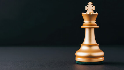 Golden chess king piece on dark background, symbolizing strategy and power. This elegant design highlights intricate details and craftsmanship of chess piece