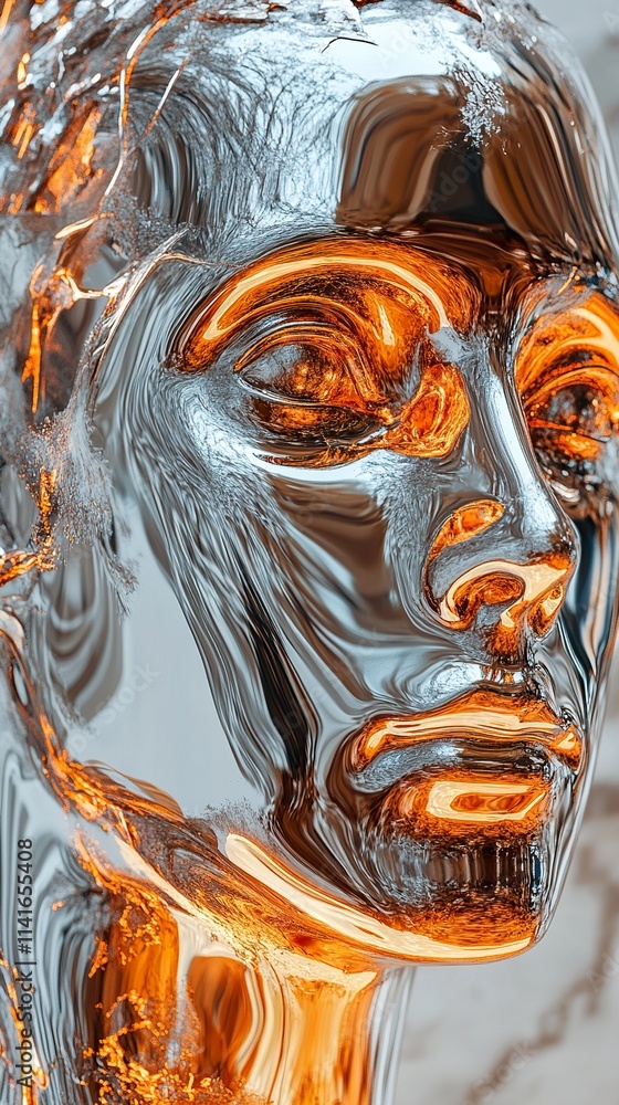 Poster Abstract Chrome Sculpture: A Modern Metallic Portrait