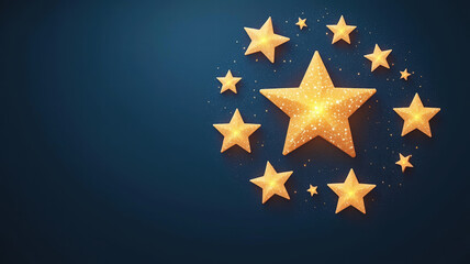 Bright yellow stars sparkle against deep blue background, creating magical atmosphere. central star shines brightly, surrounded by smaller stars, evoking sense of wonder and joy