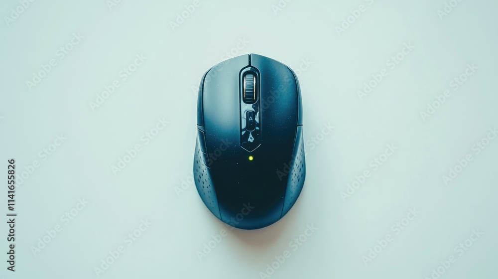 Poster a high-resolution image of a black wireless mouse on a white background, ideal for tech product cata