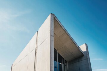 Futuristic Church Architecture with Angular Concrete Design Against Blue Sky