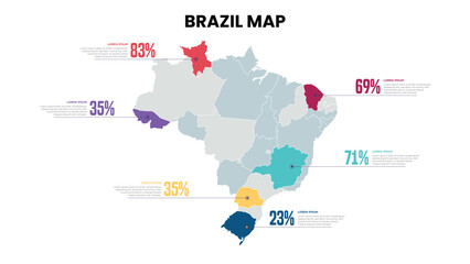 Brazil Modern Map Percentage Infographic Template Detailed infographic map of Brazil