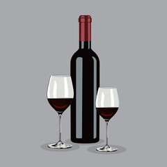 vector illustration bottle and glass wine