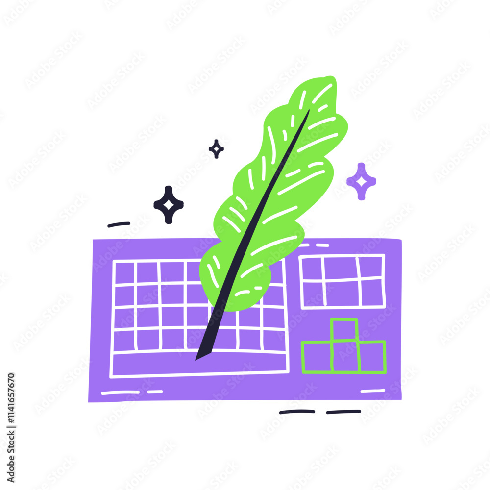 Poster a keyboard with a feather symbolizes creativity and lightness in digital work.