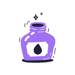 Purple ink bottle with droplet symbol, symbolizing creativity and expression.