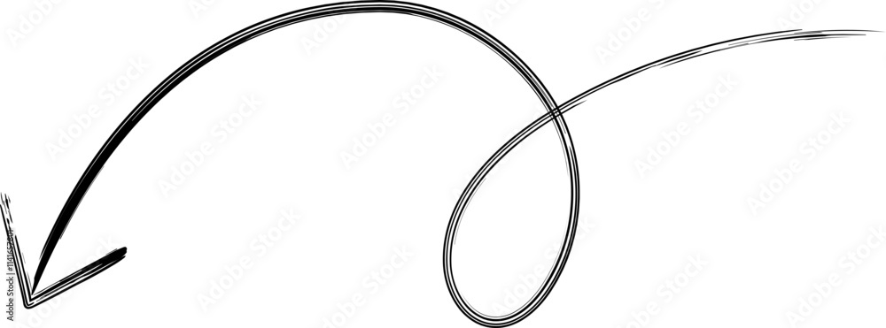 Poster curved arrow with a loop, symbolizing direction and movement.