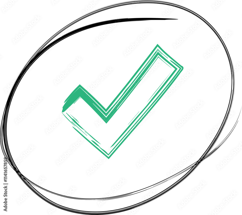 Poster a green checkmark inside a circle symbolizes approval and correctness.