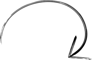 Curved arrow pointing downwards, symbolizing direction or movement.