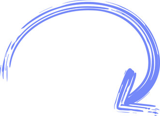 Blue brushstroke arrow curving downwards, symbolizing direction and movement.