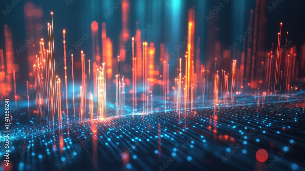 Poster a modern city with glowing lines representing wireless network connections, symbolizing the evolutio