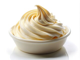 Luscious whipped cream, isolated, showcases its creamy texture via tilt-shift photography.