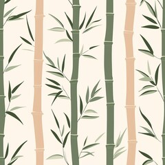 Obraz premium Blooming Bamboo Bliss A seamless 2D pattern featuring minimalist bamboo stalks and leaves in soft greens and browns