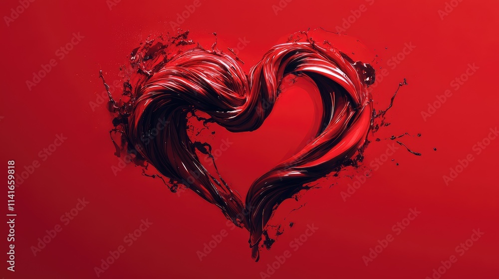 Aufkleber a red twisted heart on a solid red background, offering a perfect opportunity for adding your messag