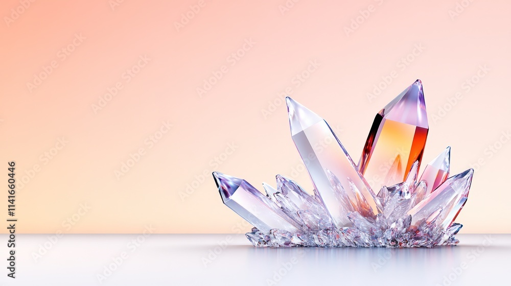 Poster a cluster of colorful crystals on a smooth surface.