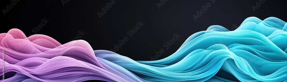 Poster wave pattern in gradient aqua and teal with soft pink accents creates serene and dynamic visual effe