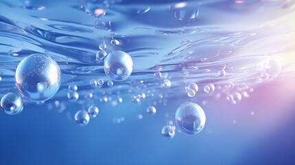 Serene Underwater World - Minimalist Illustration of Bubbles, Waves, and Refracted Light in Transparent Liquid