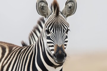 Naklejka premium Studio photo of a zebra isolated against a white background. Wildlife and conservation concept, space for copy.