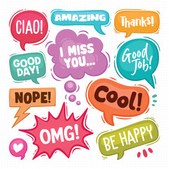 Speech Text Bubbles Hand Drawn Coloring Vector