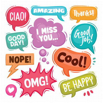 Naklejki Speech Text Bubbles Hand Drawn Coloring Vector