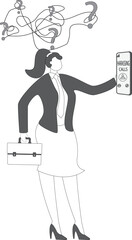 Harassing calls, complaint calls, advertising sales, insurance business calls, angry and upset businesswoman overwhelmed by constant harassing calls