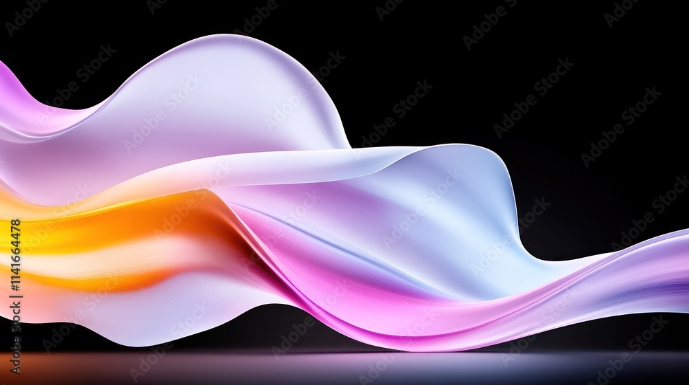 Poster abstract flowing waves in soft colors against a dark background.