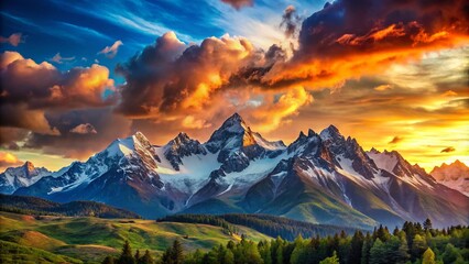 Obraz premium Breathtaking Mountain Panorama, Epic Scenery, Majestic Peaks