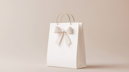 Elegant white gift bag with gold accents for special occasions minimalistic design soft lighting contemporary style