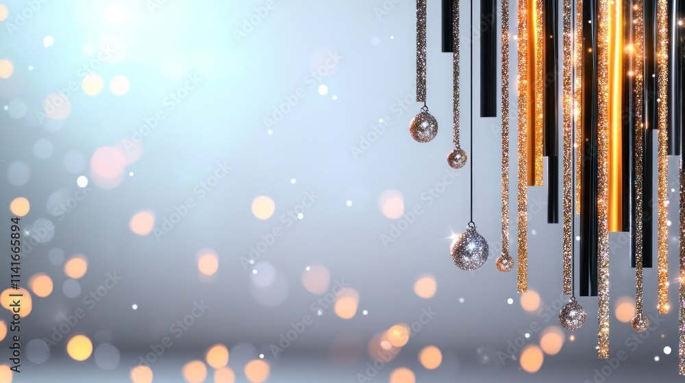 Poster abstract design with shimmering elements and a soft bokeh background.