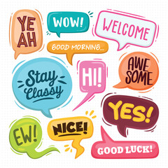 Speech Text Bubbles Hand Drawn Coloring Vector