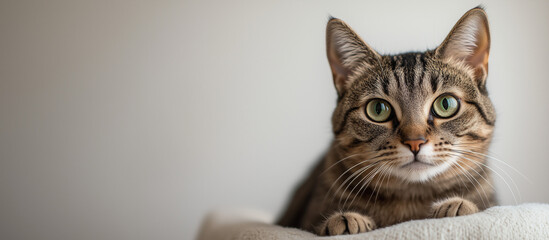 Close-Up Portrait of a Tabby Cat with Green Eyes