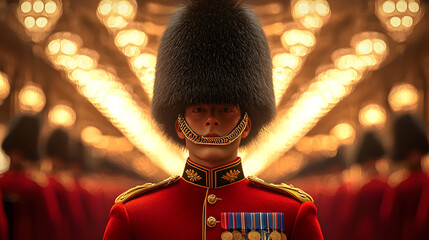 Guardsman in London  Red Uniform  Bearskin Hat  Military  Royalty  Ceremony