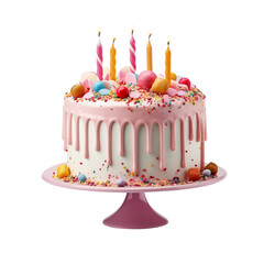Birthday cake with candles isolated on transparent background Remove Png, Clipping Path