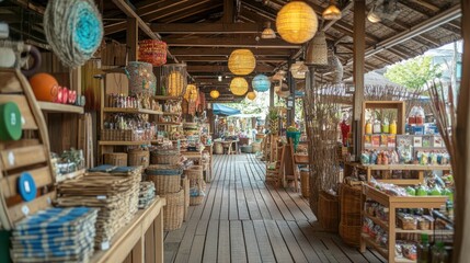 Fototapeta premium A vibrant market filled with handmade goods and decorative items.