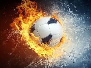 Naklejka premium Volleyball Ball in Fire and Water, Dynamic Action Shot 