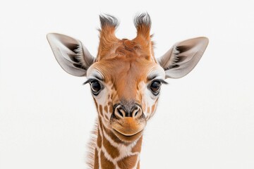 Fototapeta premium Studio photo of a giraffe isolated against a white background. Wildlife and conservation concept, space for copy.