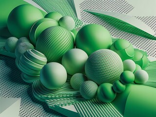 Gradients of balls shapes modern design of coverages vector geometric illustration halftone 3d abstract background of green gradients beads shapes