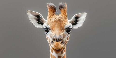 Studio photo of a giraffe isolated against a white background. Wildlife and conservation concept, space for copy.