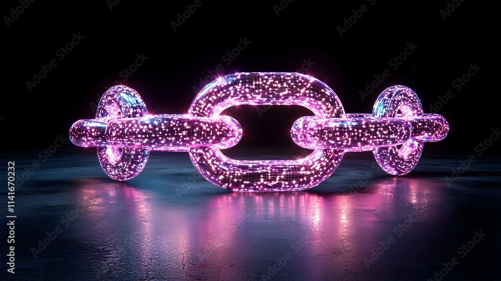 Poster futuristic digital chain link floating in dark background