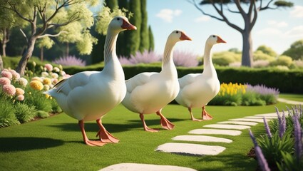 Obraz premium geese in the grass