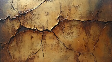 Golden Abstract Texture: Cracked Earth Digital Painting. AI Generated