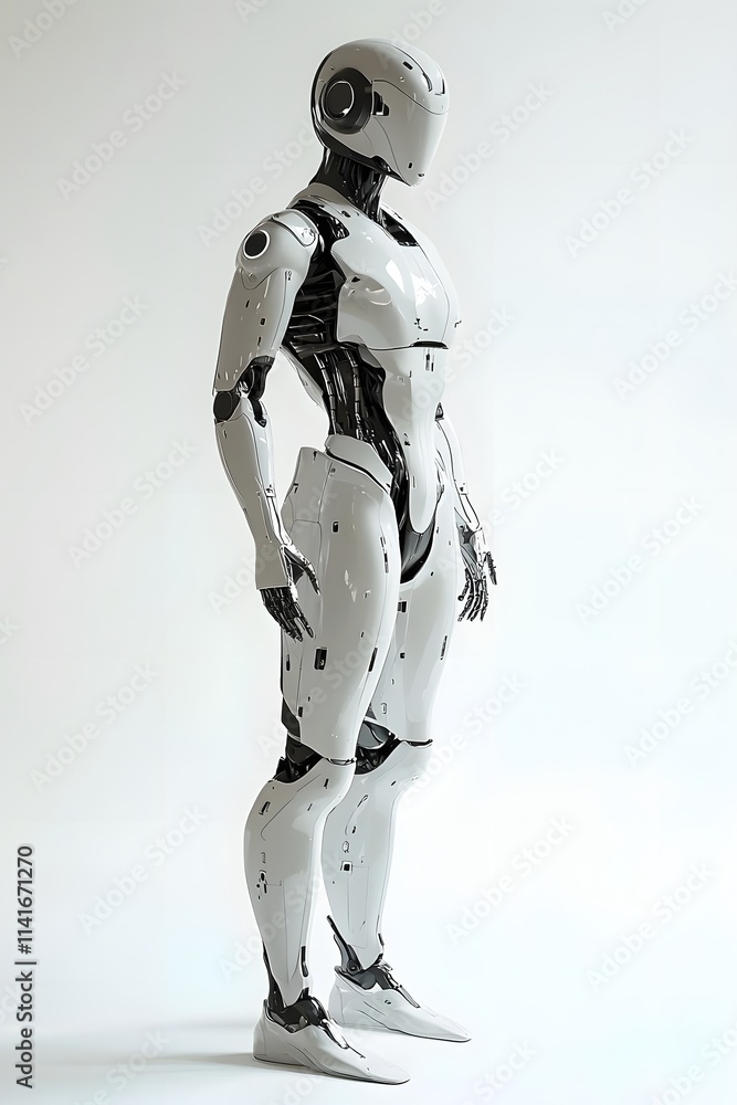 Poster a sleek, futuristic robot model showcasing advanced design and technology.