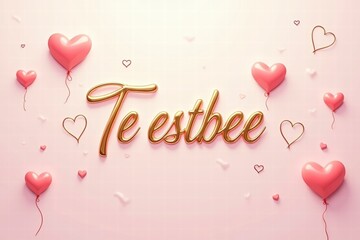"Te Estbee" - Romantic Valentine's Day Design with Pink Heart Balloons and Gold Lettering