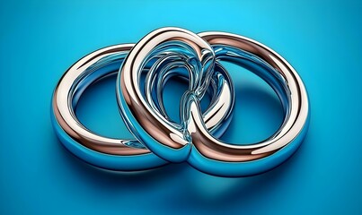 Fototapeta premium Intertwined Metallic Rings on a Bright Blue Background