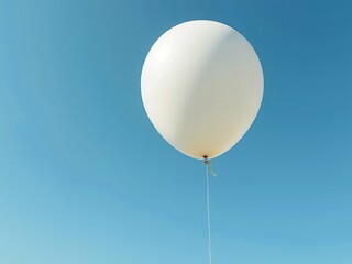 Obraz premium White Balloon Floating in Clear Blue Sky, Minimalist Photograph
